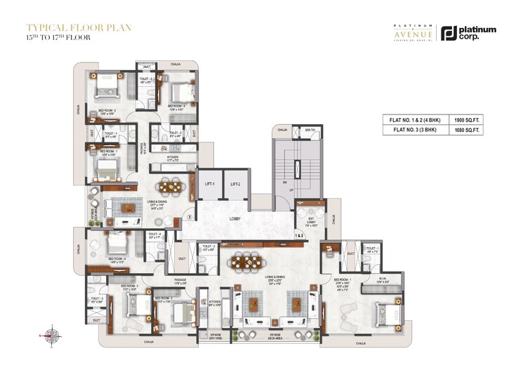 Floor Plan, platinum-avenue 3 Bedroom 1080 Sq.Ft. Apartment In Khar West Mumbai 8312057