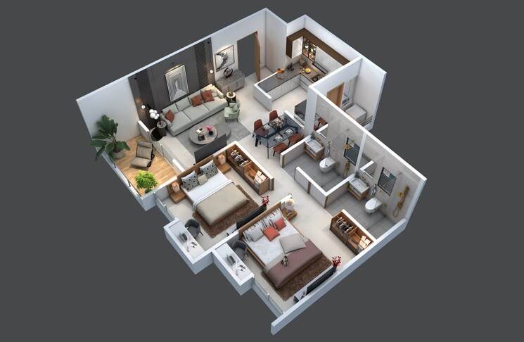 Floor Plan, pristine-allure 3 Bedroom 1065 Sq.Ft. Apartment In Kharadi Pune 8320974