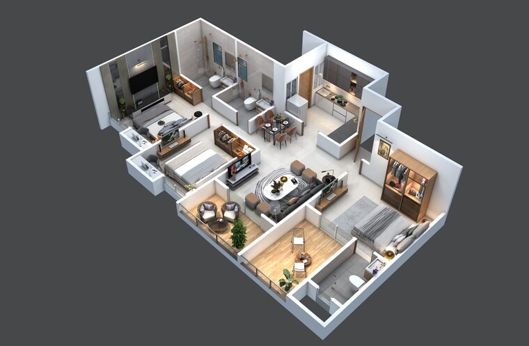 Floor Plan, pristine-allure 3 Bedroom 1065 Sq.Ft. Apartment In Kharadi Pune 8320974