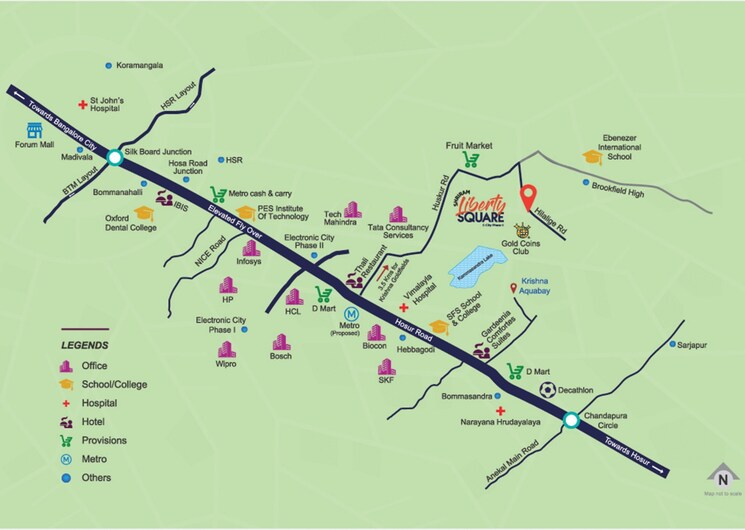 Map Location, shriram-liberty-square 1 Bedroom 550 Sq.Ft. Apartment In Electronic City Phase ii Bangalore 8324064