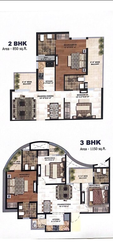 Floor Plan in 3 BHK Apartment at The Address Mullanpur, North Mullanpur – for Sale