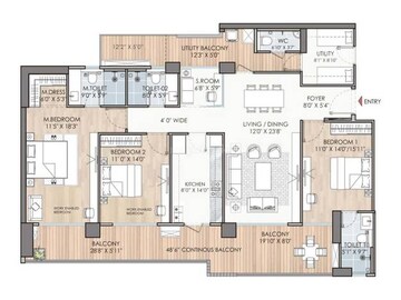 Floor Plan in 3.5 BHK Apartment at Puri Diplomatic Residences, Sector 111 – for Sale