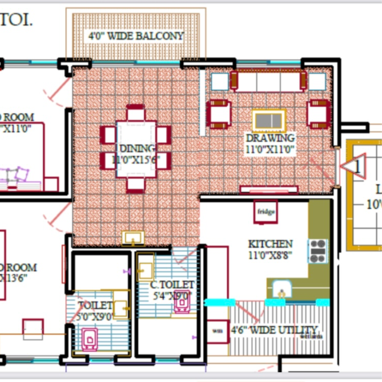 Floor Plan, mallampet 2 Bedroom 1300 Sq.Ft. Apartment In Mallampet Hyderabad 8324988