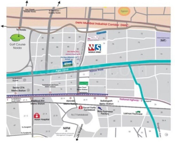 Map Location, omaxe-world-street Commercial Shop 1250 Sq.Ft. In Sector 79 Faridabad 8329638