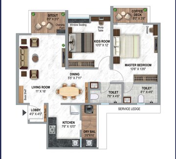 Floor Plan in 2 BHK Apartment at Tathawade – for Sale