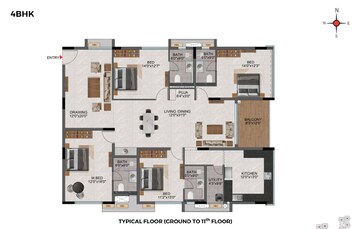 Floor Plan in 4 BHK Apartment at Casagrand Evon, Kompally – for Sale