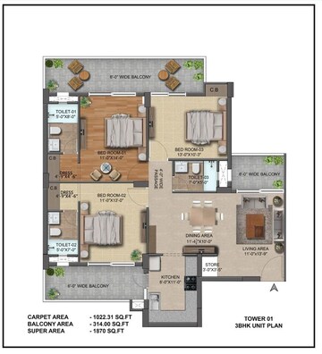 Floor Plan in 3 BHK Apartment at Ambala Highway – for Sale