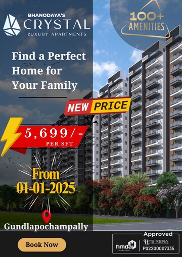 2 BHK Apartment – Exterior View View at Bhanodayas Crystal, Gundlapochampalli - for Sale