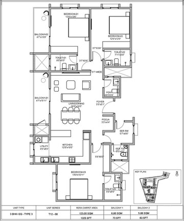 Floor Plan in 3 BHK Apartment at Birla Evara, Sarjapur – for Sale