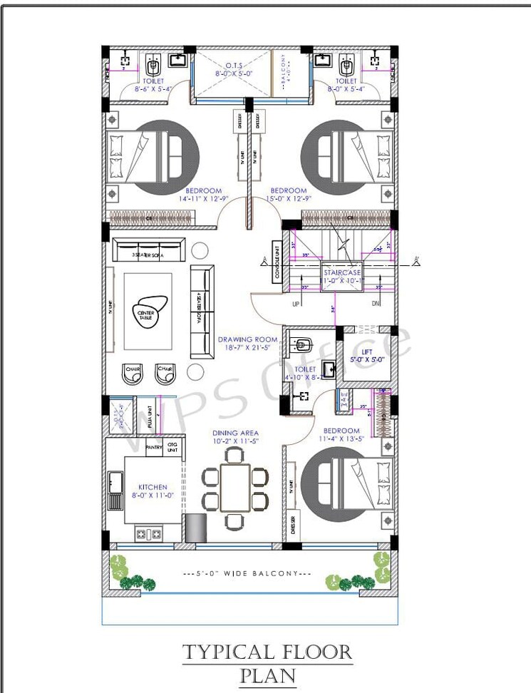 Floor Plan, sector 8 dwarka 3 Bedroom 210 Sq.Yd. Builder Floor In Sector 8, Dwarka Delhi 8352311