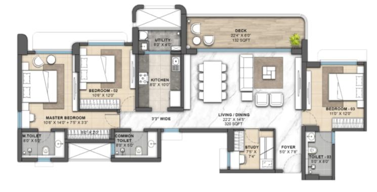 Floor Plan, lodha-palava-serenity-b 3 Bedroom 1200 Sq.Ft. Apartment In Taloja Bypass Road Thane 8354664