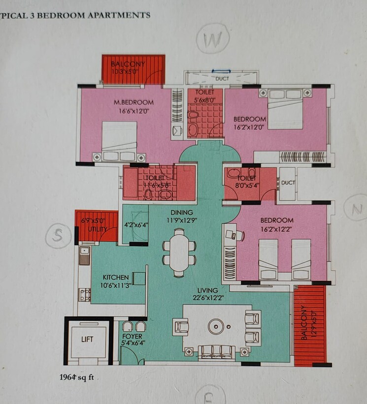 Floor Plan, maangalya-prosper-apartment 3 Bedroom 1965 Sq.Ft. Apartment In Anjanapura Bangalore 8354890