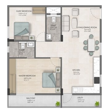 Floor Plan in 2 BHK Apartment at Sri Sai Sakura Blossom, Cheemasandra – for Sale