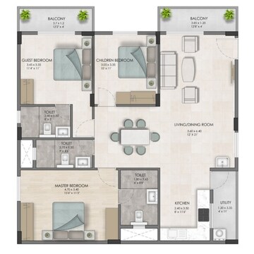 Floor Plan in 3 BHK Apartment at Sri Sai Sakura Blossom, Cheemasandra – for Sale