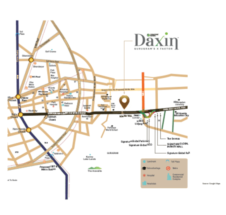 Map Location, signature-global-daxin-vistas 3.5 Bedroom 1550 Sq.Ft. Builder Floor In Bhondsi Gurgaon 8356449