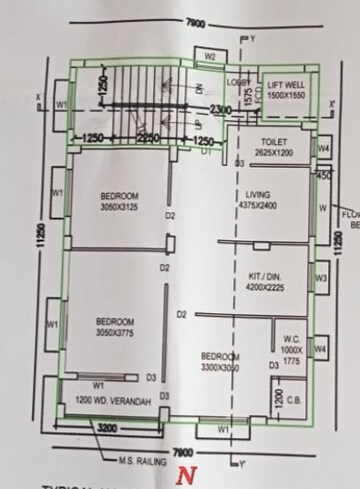 Floor Plan in 3 BHK Apartment at New Town – for Sale