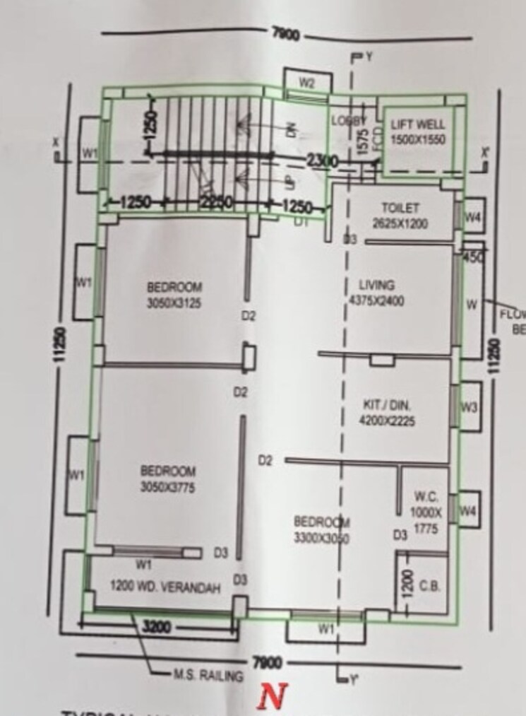 Floor Plan, new town 3 Bedroom 1200 Sq.Ft. Apartment In New Town Kolkata 8364005