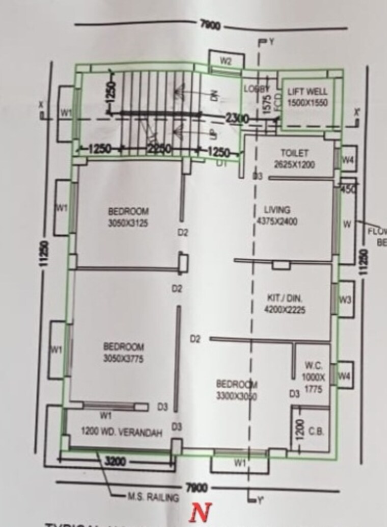 Floor Plan, new town 3 Bedroom 1200 Sq.Ft. Apartment In New Town Kolkata 8364005
