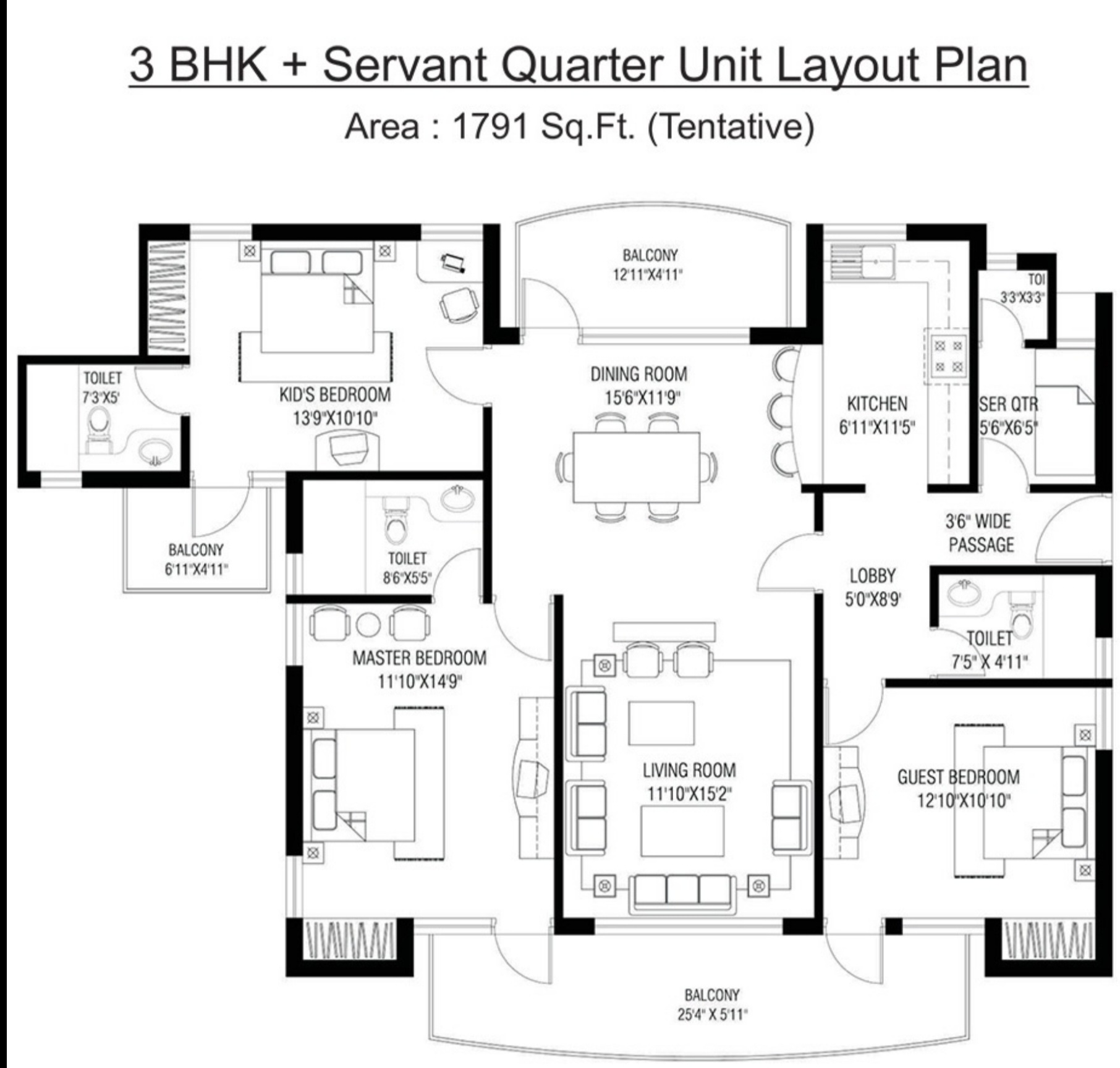 3 BHK + Servant Room Apartment For Sale in RPS Savana