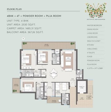 Floor Plan in 3 BHK Apartment at Conscient Parq, Sector 80 – for Sale