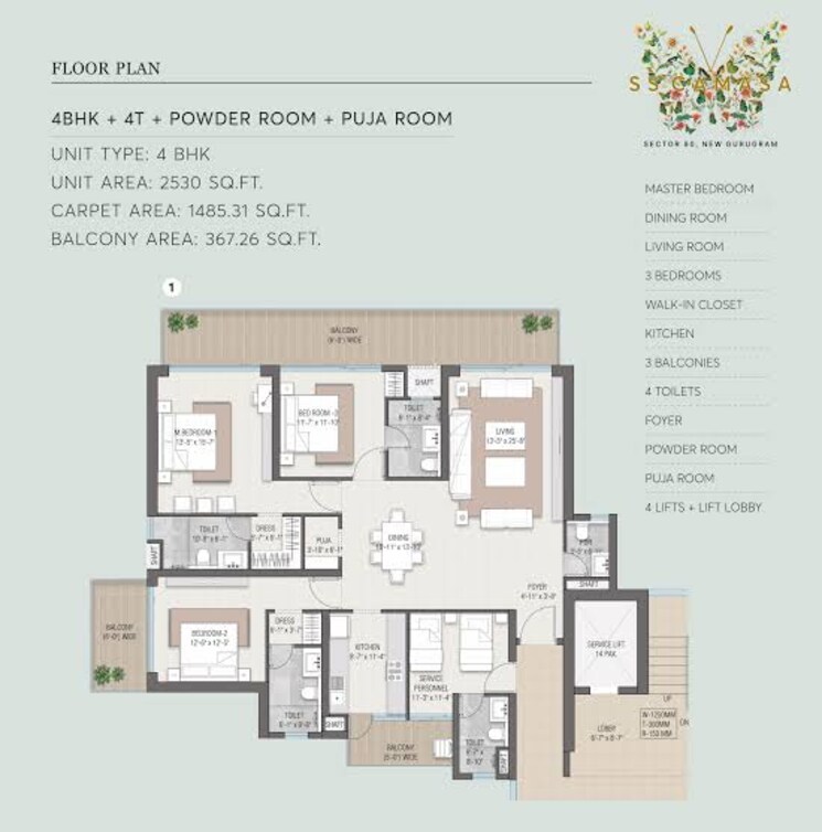 Floor Plan, conscient-parq 3 Bedroom 1945 Sq.Ft. Apartment In Sector 80 Gurgaon 8369646