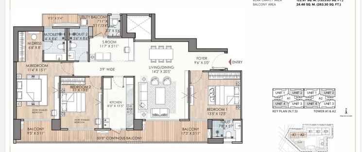 Floor Plan, puri-diplomatic-greens-phase-i 4 Bedroom 2489 Sq.Ft. Apartment In Sector 111 Gurgaon 8369876
