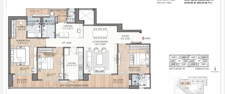 Floor Plan, puri-diplomatic-greens-phase-i 4 Bedroom 2489 Sq.Ft. Apartment In Sector 111 Gurgaon 8369876