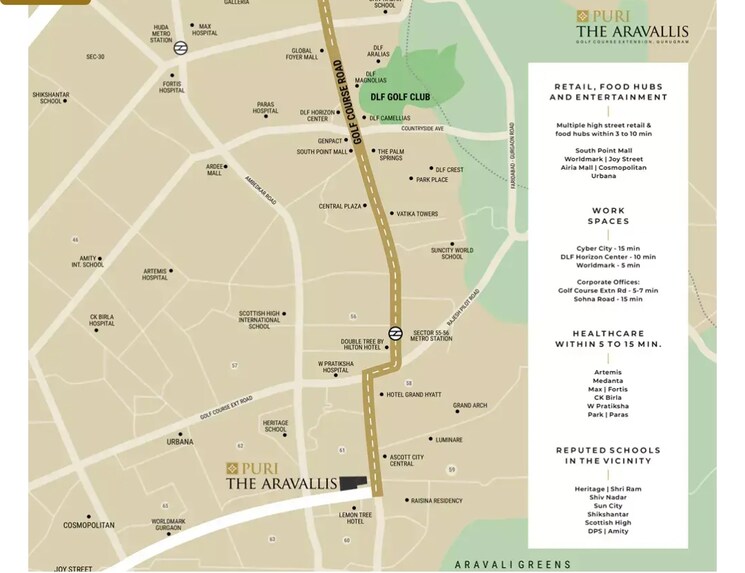 Map Location, puri-the-aravallis 3 Bedroom 2250 Sq.Ft. Apartment In Sector 61 Gurgaon 8370137