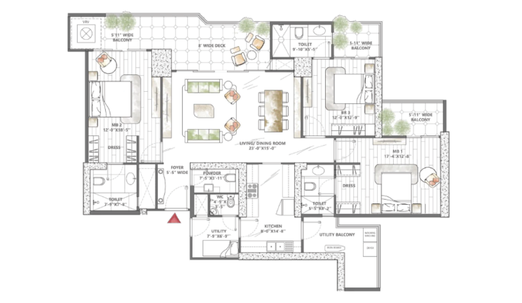 Floor Plan, smart-world-sky-arc 3 Bedroom 2690 Sq.Ft. Apartment In Sector 69 Gurgaon 8371533