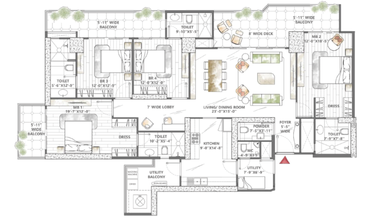 Floor Plan, smart-world-sky-arc 4 Bedroom 3270 Sq.Ft. Apartment In Sector 69 Gurgaon 8371559