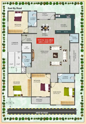 Floor Plan in 4 BHK Apartment at Raja Rajeshwari Nagar – for Sale