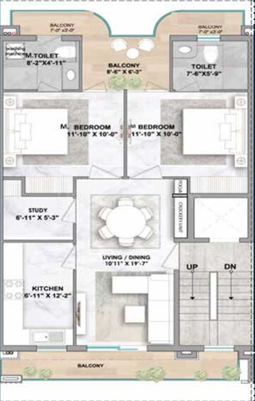 Floor Plan in 2 BHK Apartment at Smart World Orchard, Sector 61 – for Sale