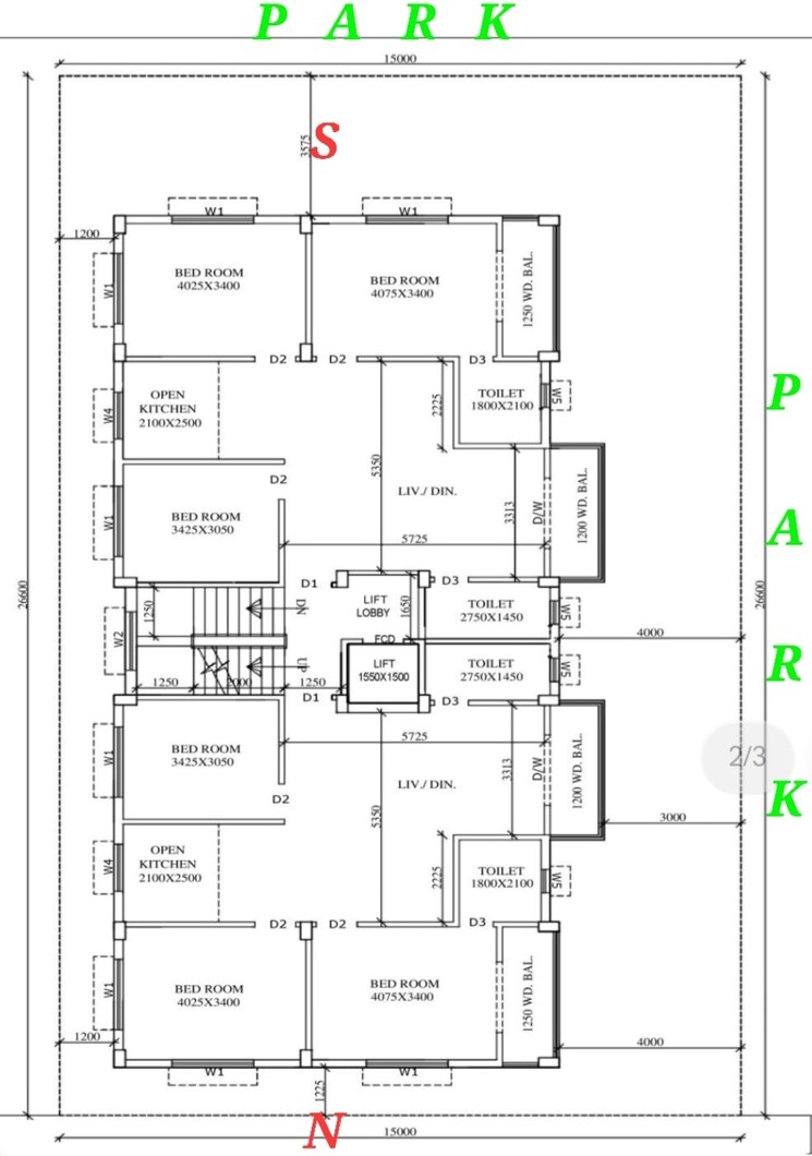Floor Plan, new town 3 Bedroom 1485 Sq.Ft. Apartment In New Town Kolkata 8374170
