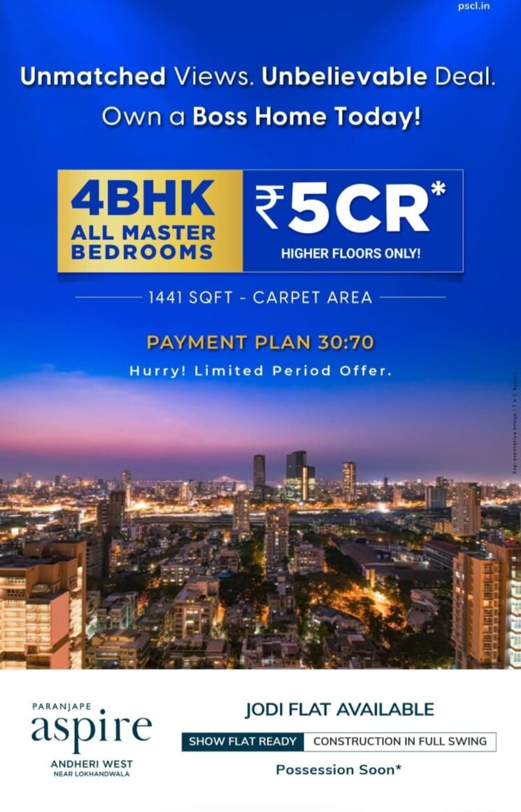 Master Bedroom, paranjape-aspire 4 Bedroom 1400 Sq.Ft. Apartment In Andheri West Mumbai 8375028