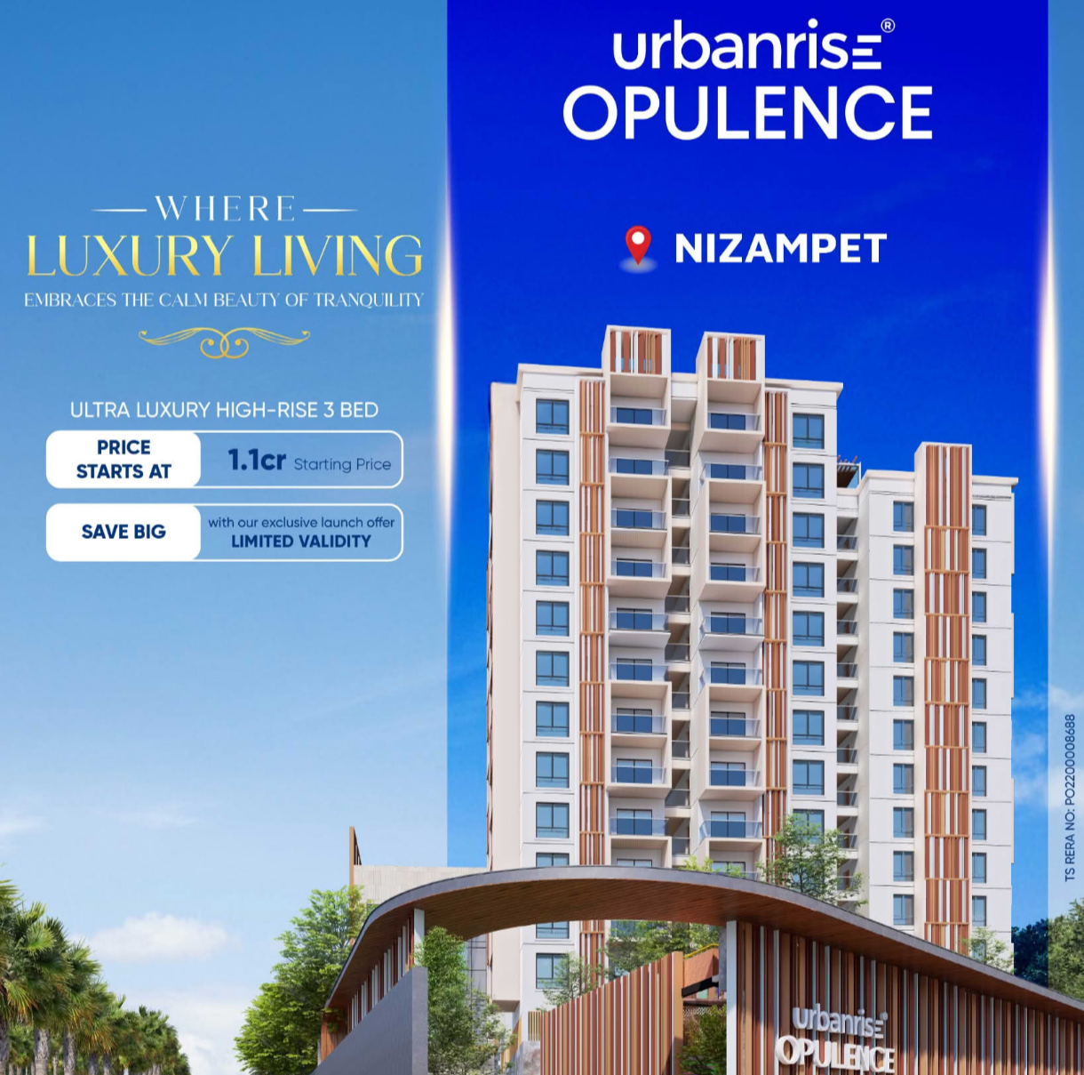 3 BHK + Pooja Room Apartment For Sale in Opulence Nizampet