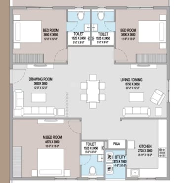 Floor Plan in 3 BHK Apartment at Manvitha Vistara, Gajularamaram – for Sale