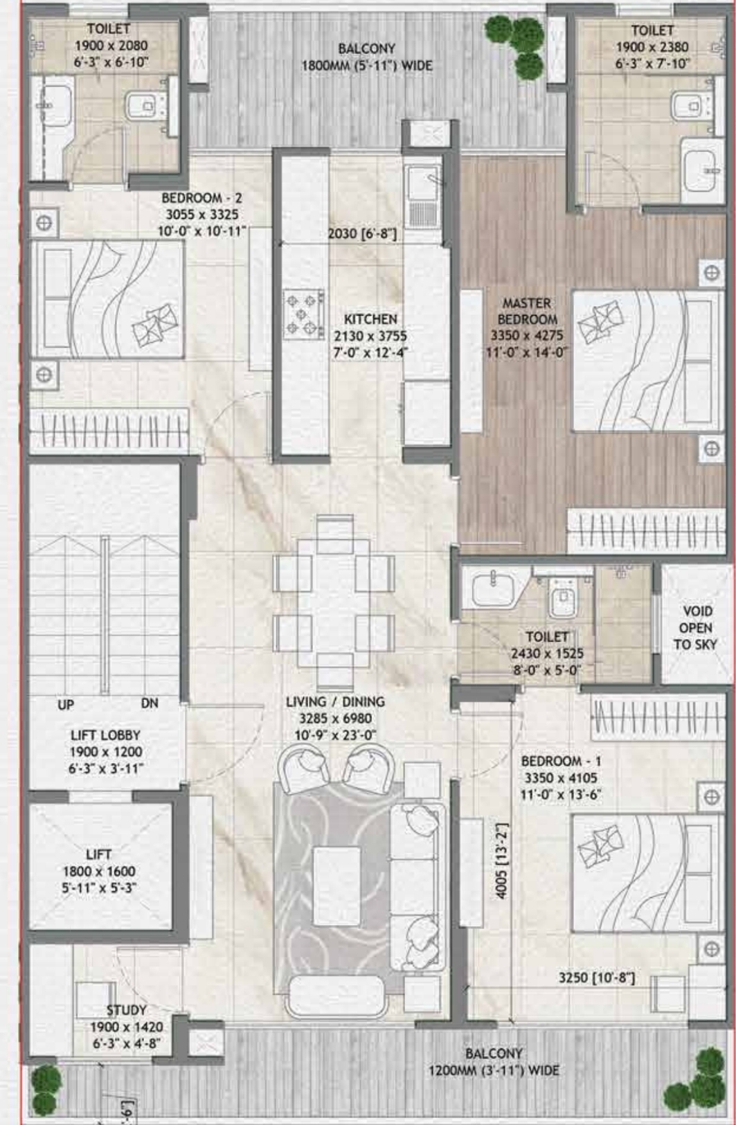 3.5 BHK + Study Room 1550 Sq.Ft. Apartment in Signature Global Daxin Vistas
