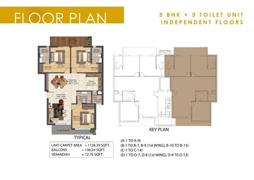 Floor Plan in 3 BHK Apartment at Nimbus The Palm Village, Sector 22a Yamuna Expressway – for Sale