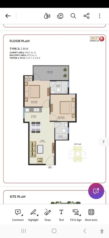 Floor Plan in 2 BHK Apartment at Suncity Avenue 102, Sector 102 – for Sale