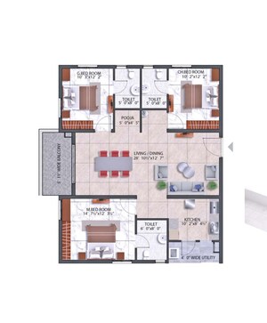Floor Plan in 3 BHK Apartment at Hallmark Treasor, Narsingi – for Sale