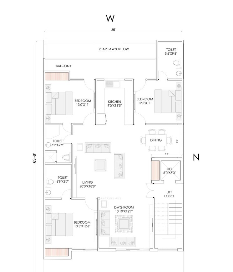 Floor Plan, bptp-parkland-pride 3 Bedroom 1850 Sq.Ft. Builder Floor In Sector 77 Faridabad 8385998