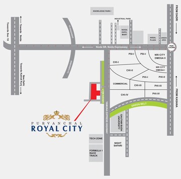 3 BHK Apartment – Map Location View at Purvanchal Royal City II, Chi V Greater Noida - for Sale