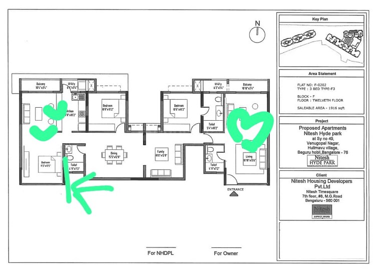 Floor Plan, nitesh-hyde-park 3 Bedroom 1916 Sq.Ft. Apartment In Bannerghatta Road Bangalore 8388770