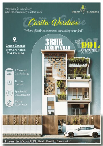 3 BHK Villa – Exterior View View at Mahindra World City, Chengalpattu - for Sale