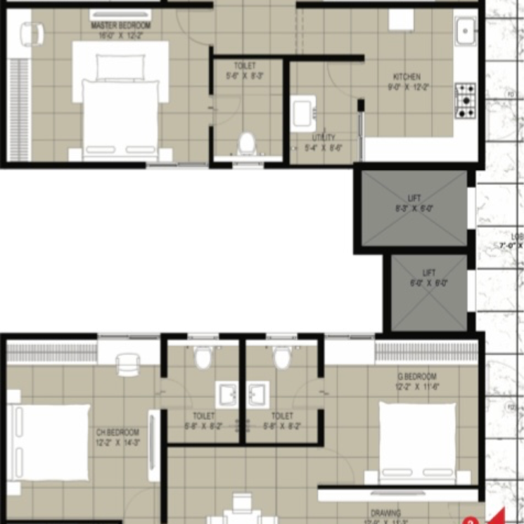 Floor Plan, chanda nagar 3 Bedroom 2075 Sq.Ft. Apartment In Chanda Nagar Hyderabad 8390712