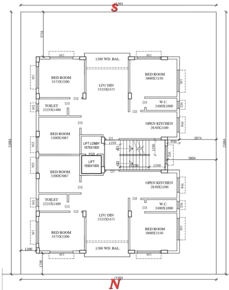 Floor Plan, new town 3 Bedroom 1250 Sq.Ft. Apartment In New Town Kolkata 8392479