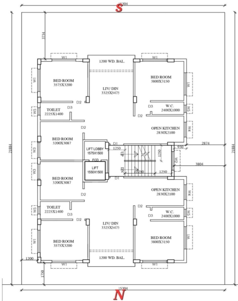 Floor Plan, new town 3 Bedroom 1250 Sq.Ft. Apartment In New Town Kolkata 8392479