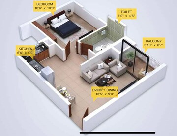 Floor Plan in 1 BHK Apartment at Provident Kenworth, Rajendra Nagar – for Sale