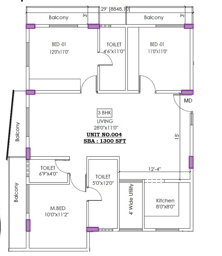 Floor Plan, sarjapur road 3 Bedroom 1350 Sq.Ft. Apartment In Sarjapur Road Bangalore 8394585