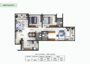 Floor Plan in 3 BHK Apartment at Osian Almanova, Mundhwa – for Sale